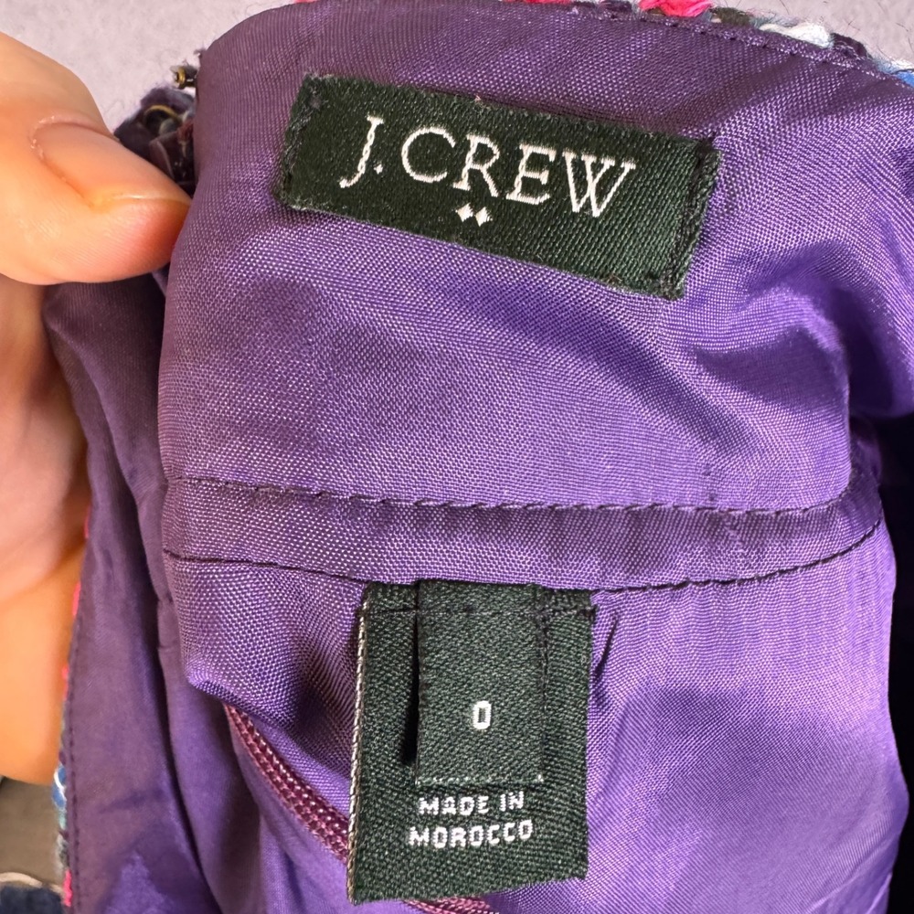 J.Crew Mini Skirt Sz 0 Tweed Wool Blend Pink Purple Zipper Trim Very Cute! - Picture 7 of 10